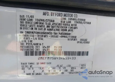 2003 Mercury Grand Marquis Ls from USA, damaged, VIN 2MEFM75W43X655433